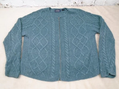 Cárdigan Suéter Sonoma Cremallera Completa Lana Seda Mezcla Conejo Verde Azulado Tejido con Cable L Y2K Foto 1 de 4