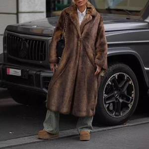 Plush Extended, Imitation Fur Coat, Thickened Coat Warm Brown Women Winter 2025 - Picture 1 of 25