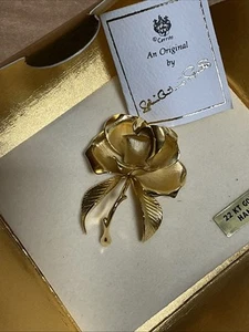 Vintage Cerrito 22kt Gelbgold vergoldet Ton Rose Blume Brosche Anstecknadel, signiert - Bild 1 von 9
