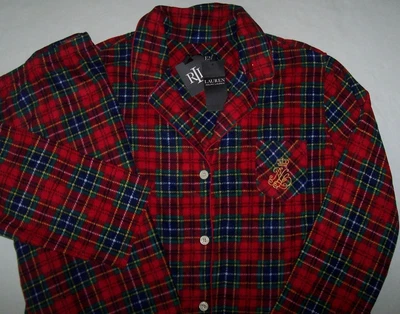 NWT Ralph Lauren RED/NAVY/GREEN PLAID ALL-FLEECE Soft Pajama/Lounge Set XL GOLD - Image 1 of 4