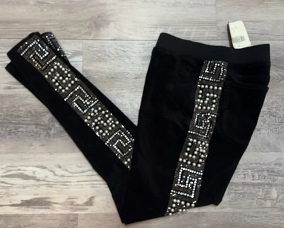 BOSTON PROPER Velvet Rhinestones Pants Elvis Style Black Fairy Grunge WhimsiGoth - Image 1 of 4