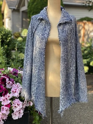 Curio Boho Blue Knit Open Drape Cardigan Hippie Women’s Size Medium - Image 1 of 4
