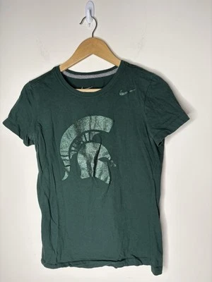 Nike Womens Size M Slim Fit MSU Spartans Short Sleeve Green Shirt Glitter Sparty - Image 1 of 4