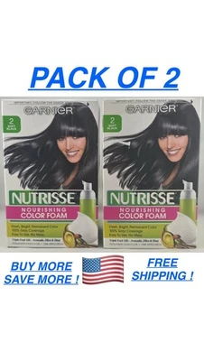Espuma nutritiva para color de cabello GARNIER Nutrisse 2 NEGRO SUAVE sin sellar (2 piezas) Foto 1 de 3