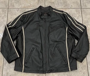 Mens 2XL Wilsons Leather Jacket Black w/Stripes Biker Motorcycle Cafe Racer Moto - Picture 1 of 16