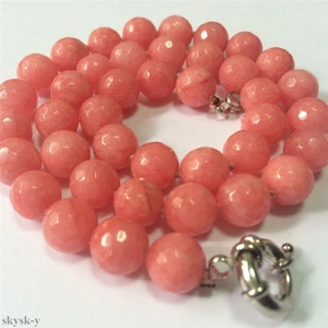 Long 36'' Natural 8mm Faceted Pink Rhodochrosite Round Beads Necklace AAA - Picture 1 of 6