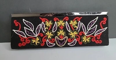 Kate Landry Black Evening Clutch Beaded Bag Embroidered Embroidery Chain Classic - Image 1 of 4