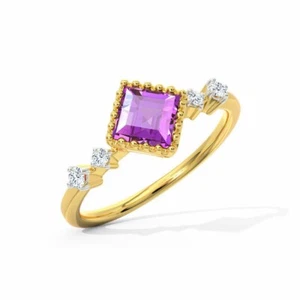 1ct Asscher Amethyst Lab Created Engagement Ring 14k Yellow Gold Plated - Picture 1 of 9
