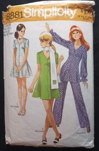 Vintage Retro 1970s Jr / Teen Mini Dress Tunic Pants Size 9 10 Simplicity 8881 - Picture 1 of 2