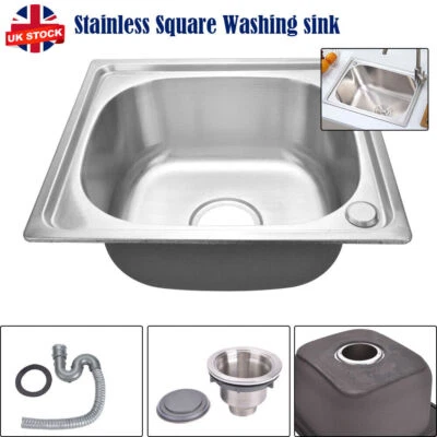 Stainless Steel Single Bowl Square Kitchen Laundry Washing Sink Plumbing Waste - Image 1 of 4