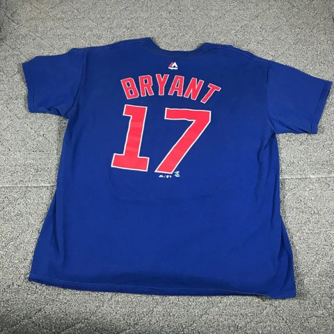 Majestic Chicago Cubs Shirt Adult Large Blue Short Sleeve Bryant 17 Red Cover