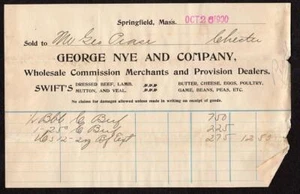 1900 ANTIGUO BILLHEAD*GEORGE NYE & CO*SPRINGFIELD MASS*SWIFT'S BEEF CORMB CORTTON+ - Imagen 1 de 1