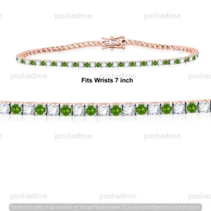 14K Rose Gold 4 Ct Lab Grown Diamond & Genuine Peridot Womens Tennis Bracelet - Picture 1 of 7