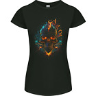 Neonowa czaszka z płomieniami fantazja demon damski drobny krój t-shirt