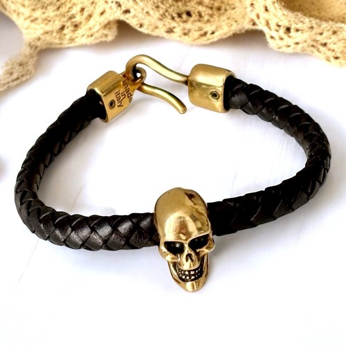 Bracciale Alexander McQueen in pelle con teschio nero