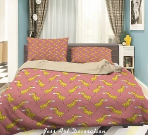3D Giraffe Cartoon Kids Pink Quilt Cover Set Duvet Cover Bedding Pillowcases - Picture 1 of 6