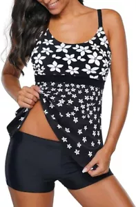 Zando Women Floral Tankini Tummy Control Swimwear Tank Top Swimsuit w/ Boyshorts - Picture 1 of 4