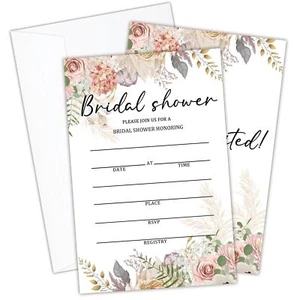 25 Floral Bridal Shower Invites Wedding Shower Invitations with Envelopes Wed... - Picture 1 of 5