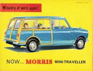 Mini-viajero Morris 1960, limpio, bien usado, folleto de ventas original edición del Reino Unido - Imagen 1 de 4