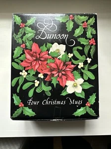 DUNOON 4 Christmas Mugs English Stoneware Flowers HOLLY Vintage NEW in Box - Picture 1 of 7