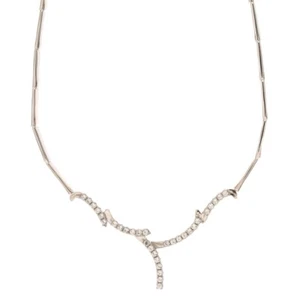 Girocollo semirigido in oro bianco 18 Kt 750/1000 tipo tennis con centrale di zi - Picture 1 of 2