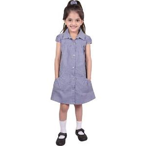 Kids Girls School Uniform Pleated Gingham Checked Summer Dress Age 3-14
