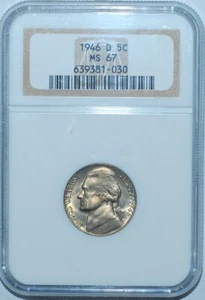 1946 D NGC MS67 5C Jefferson Nickel - Picture 1 of 2