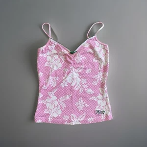 Vintage Roxy Sweetheart Cami Babydoll Top Pink White Hawaiian Floral XS - Picture 1 of 4