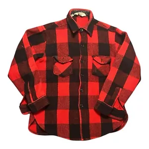 Giacca Camicia Vintage Woolrich Uomo M Rosso Nero Bufalo Plaid Lana Bottoni - Foto 1 di 2