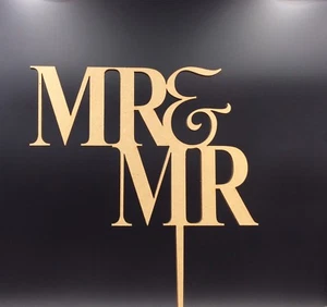 Mr Mr Wedding Anniversary Cake Topper Wooden Party Decor Supplies - Picture 1 of 1