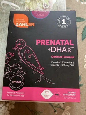 Zahler Prenatal DHA 300 Fórmula Óptima Madre Niño Nutrición 60 Cápsulas Blandas 3/28 Foto 1 de 3