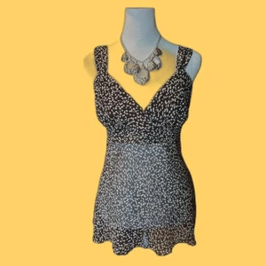 A.Byer Brown Cream Polkadots made in USA 100% Polyester Junior L RN#31310 Y2K - Picture 1 of 10