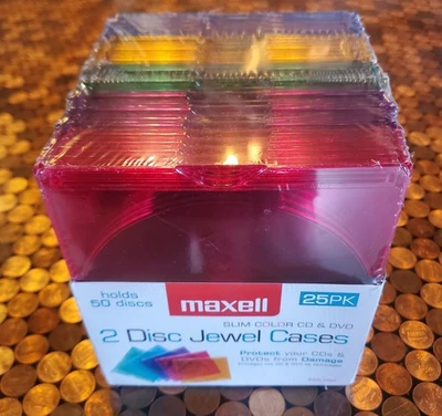 🔥Maxell Jewel CD Cases, Assorted Colors, Pack of 25 Art Deco NEW - SEALED.  - Image 1 of 3