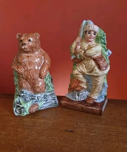 Omnibus Daniel Boone & Bear Folklore Ceramic Salt & Pepper Shakers Fitz & Floyd - Picture 1 of 9