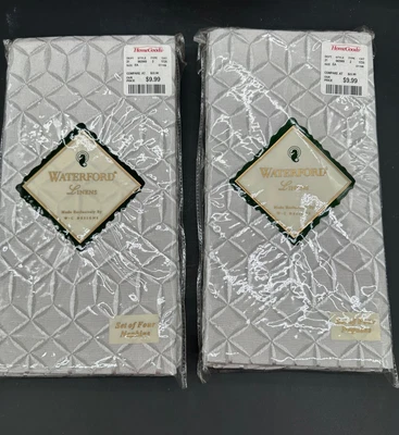 WATERFORD Linens Set of 8 Crosshaven Cloth NAPKINS Plat White NEW - Image 1 of 4