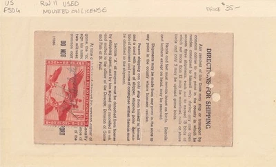 MATT'S STAMPS US SCOTT #RW11 $1 1944 FEDERAL DUCK STAMP ON LICENSE, USED - Image 1 of 2