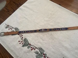 Vintage Leather Belt Beadwork Beaded Stripes Native American Indian 33.5”L - Picture 1 of 8