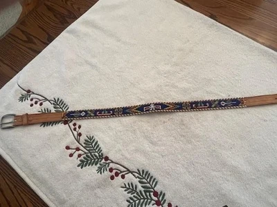 Vintage Leather Belt Beadwork Beaded Stripes Native American Indian 33.5”L - Image 1 of 4