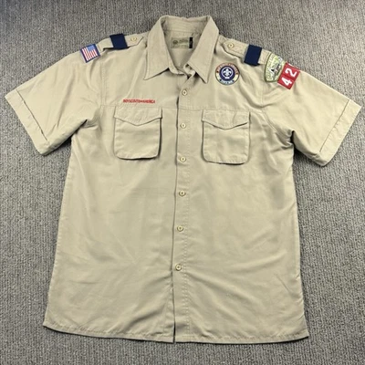 Camisa masculina uniforme oficial Boy Scouts Of America L manga curta ventilada cáqui - Imagem 1 de 4