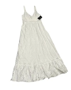 BOSTON PROPER LACE POM POM DRESS SIZE 8 Women’s Side Zipper Long White Lined NWT - Picture 1 of 7