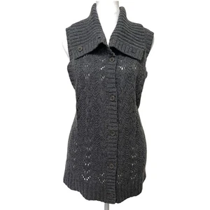 Talbots Wool Blend Gray Knit Sleeveless Cardigan Vest Merino Womens Size XL - Picture 1 of 7