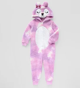 Fuzzy Bear Toddler Girls Plush Long Sleeve One Piece Pajama Pink 4T NEW - Picture 1 of 5