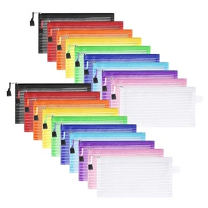 20 Pack Multicolored Zipper Mesh Pouch Pencil Pen Bags - Picture 1 of 7