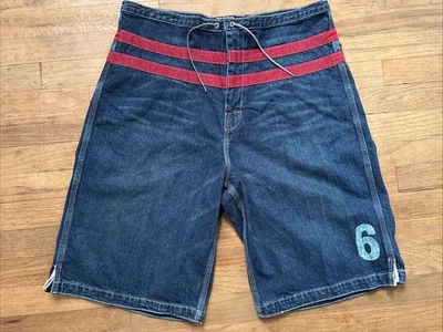 VTG Polo Ralph Lauren Denim Shorts Drawstring 67 Red Striped Men’s Large 38W - Image 1 of 4
