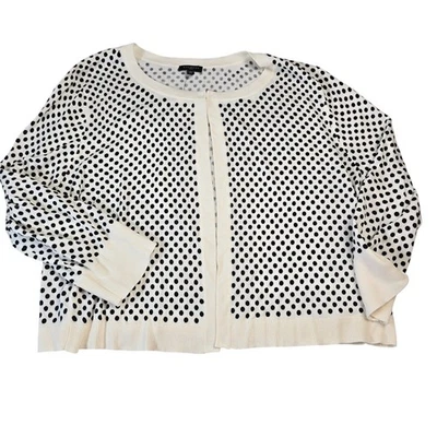 Talbots Plus 1X Cárdigan Suéter Blanco Negro Lunares Preppy Oficina Elegante Informal Foto 1 de 4