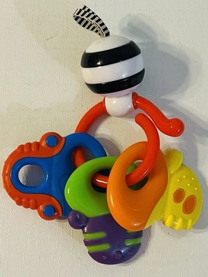 Nuby Key Ring Teether Blue Yellow Green Keys Black White Ball Baby Toddler Toy - Image 1 of 2