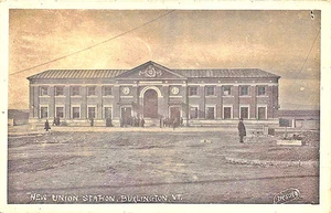 Burlington VT New Union Railroad Station Train Depot RPPC Real Photo Postcard - Picture 1 of 2