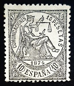🔥SPAIN 1874  ☆ 10p ☆ ALLEGORY of JUSTICE ☆ MDC MNH 63 ☆ RARE ☆ CV - $4900