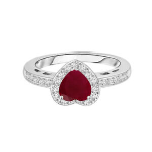 Bezel Set 5 MM Heart Ruby 10k White Gold Women Wedding Ring