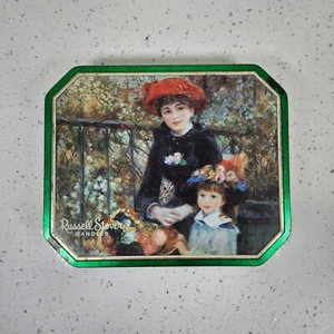 Vintage Russel Stover Metal Tin Container Empty Box Renoir Two Sisters Rustic  - Picture 1 of 11